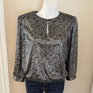 Vintage Another Thyme black with silver print blouse size M